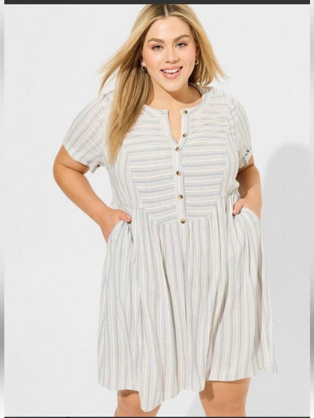 Torrid Mini Rayon Slub Striped Button Front Fit N Flare Dress Size 2X 18-20